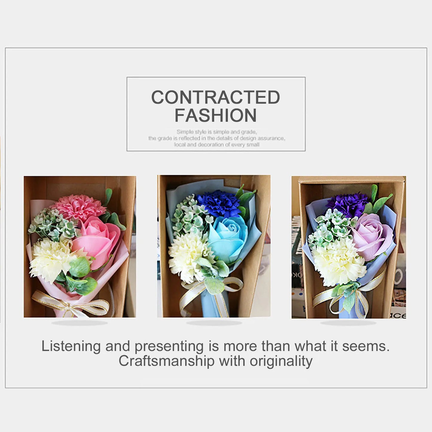 Mother's Day Gift 3 Roses Soap Flower Carnation Bunch Gift Box
